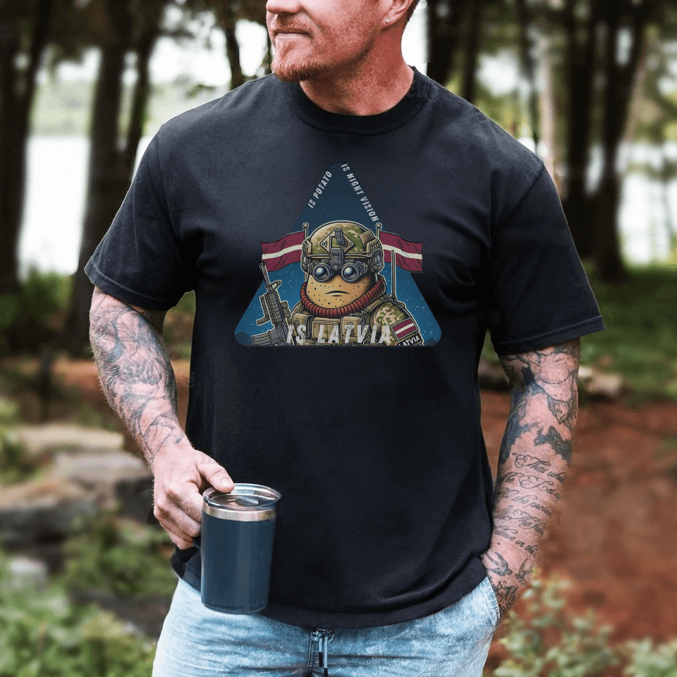 Is potato. Is night vision. Is Latvia. - Premium T-shirt - Deployed In EU