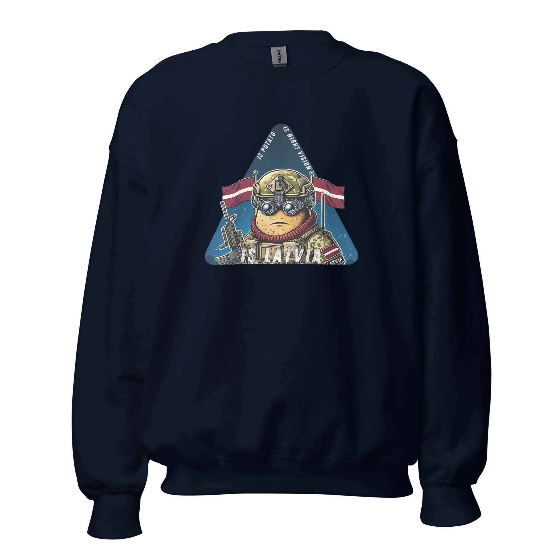 Is potato. Is night vision. Is Latvia. - Premium Sweatshirt - Deployed In EU